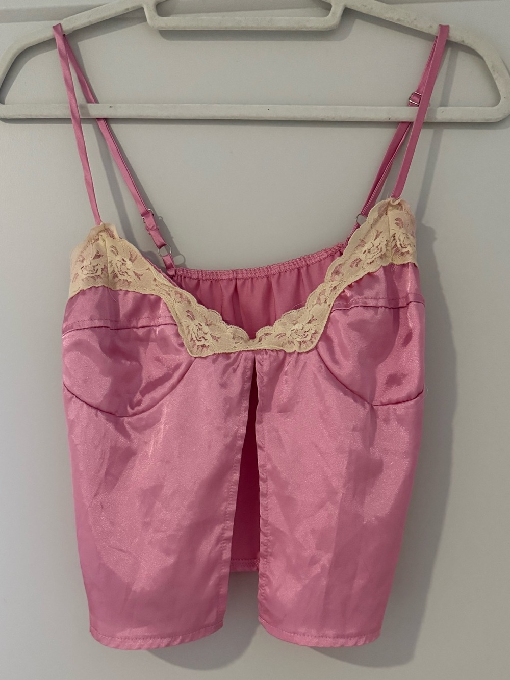 Pink Satin Lace-Trim Cami Top